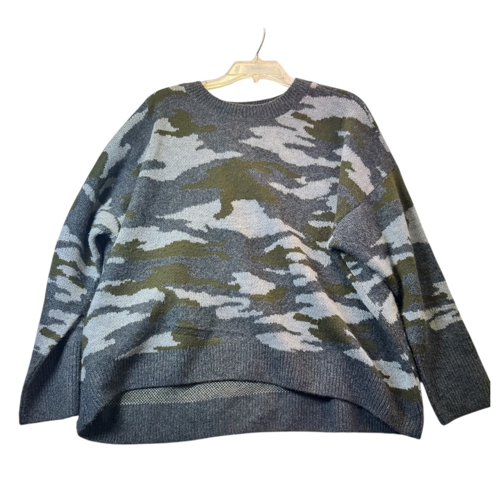 Vince Camuto Camouflage Crewneck Sweater‎ oversize L Green Grey Pullover Knit